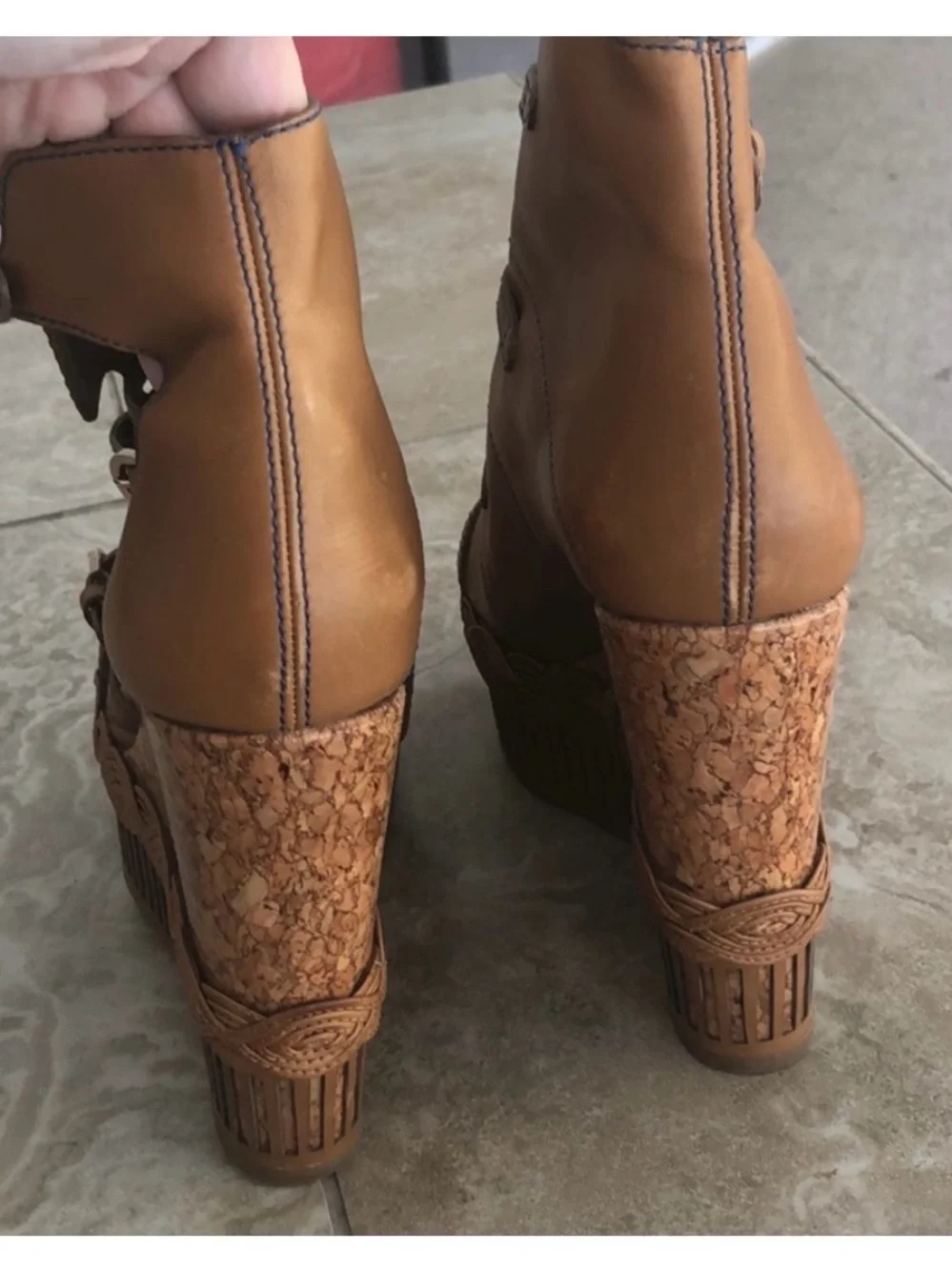 Sergio Rossi Tan Leather Cork Wedge Ankle Boot